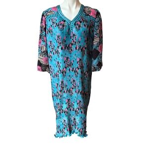 Vtg 1980s Diane Freis Vintage Georgette Accordion Pleated Midi Dress, One Size